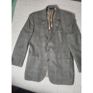 Jos A Bank Mens 42L Blazer Grey Windowpane Plaid Silk Wool Sport Coat 2 Button